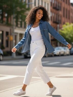 Good American Blue Denim Button Down Shirt